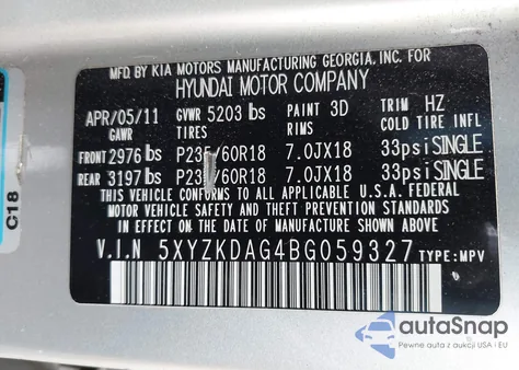 2011 Hyundai Santa Fe Limited V6 from USA, damaged, VIN 5XYZKDAG4BG059327